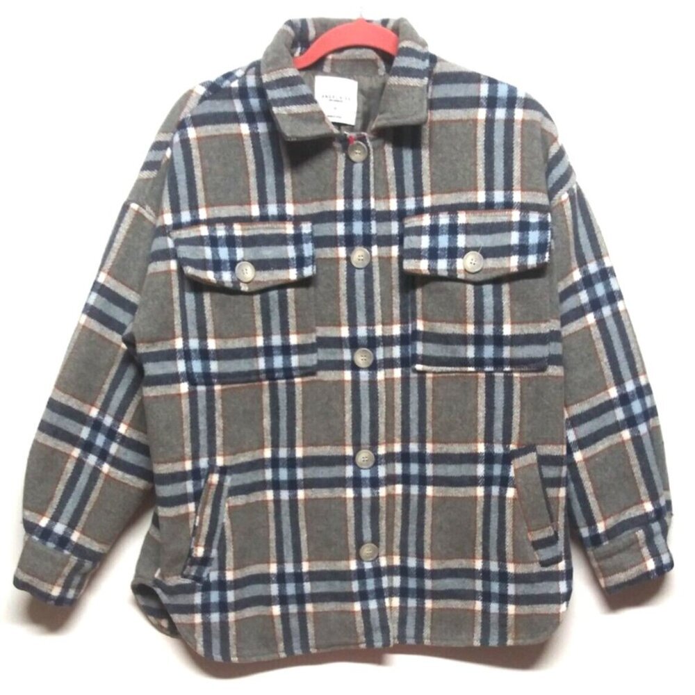 Angel Kiss Womens QUILTED Shirt-Jacket Shacket Sz M Plaid Pockets long slv EUC